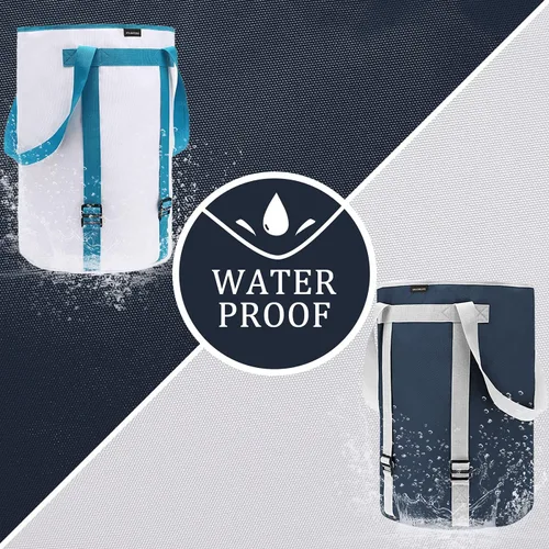Miniatura 5 de Cesta de lavandería para ropa sucia, plegable, plegable, con asas y tapa, grande, resistente al agua, poliéster, resistente, duradera, color azul