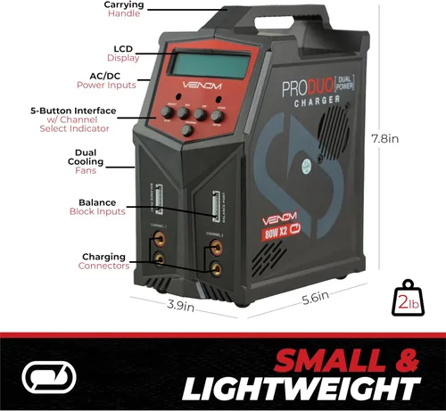 Miniatura 5 de Venom Power Pro Duo LiPo Battery Charger - LCD Screen, Charging Leads - Balance Charger & Discharger for LiPo, LiHV, Li-Ion, Life, NiMH, NiCD, Pb