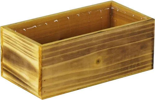 Miniatura 3 de CYS EXCEL Jardinera Rectangular Pequeña de Madera Marrón Claro Natural con Forro de Plástico Extraíble (H:4" Apertura:10"x5") Caja Decorativa