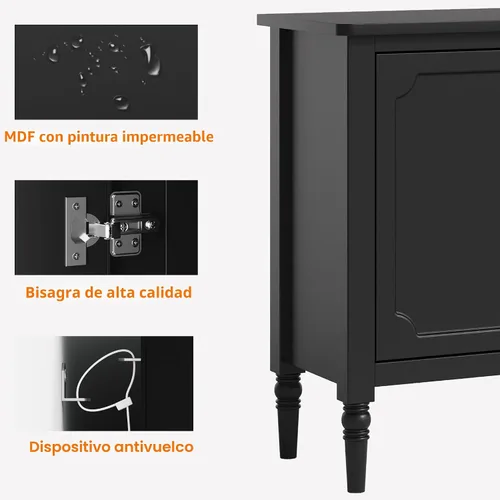 Miniatura 6 de RoyalCraft - Gabinete de almacenamiento con 2 puertas y 3 cajones, aparador de mediados de siglo con estantes ajustables, gabinete de buffet