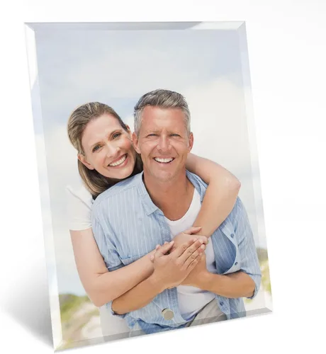 Smile Art Design Impresión fotográfica personalizada de vidrio acrílico con soporte de pin plateado, carga tu marco de escritorio, impresión de