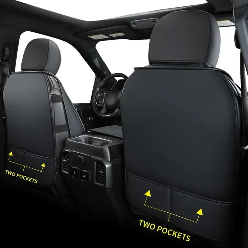 Miniatura 2 de LUCKYMAN CLUB Fundas de asiento de piel sintética para F150, compatibles con F150 SuperCrew 2015-2024, y F250 F350 F450 Super Duty Crew Cab Negro