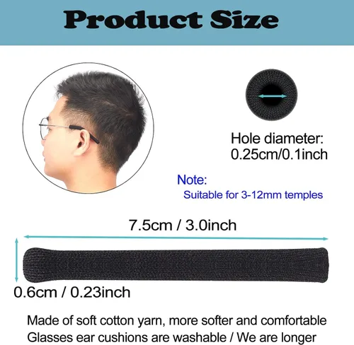 Miniatura 2 de Cojín de oreja para lentes de longitud más larga con algodón de punto suave, agarre elástico antideslizante para gafas, puntas de patillas de lentes
