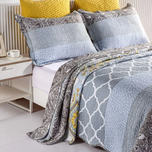 Miniatura 2 de YAYIDAY Juego de colcha de retazos tamaño Queen – 100% algodón reversible, transpirable, gris, acolchado con fundas de almohada para todas