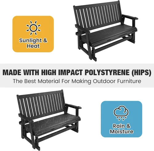 Miniatura 6 de HIPS Silla de columpio para patio con portavasos, resistente a todo tipo de clima, respaldo alto y asiento profundo contorneado, resistente para 900