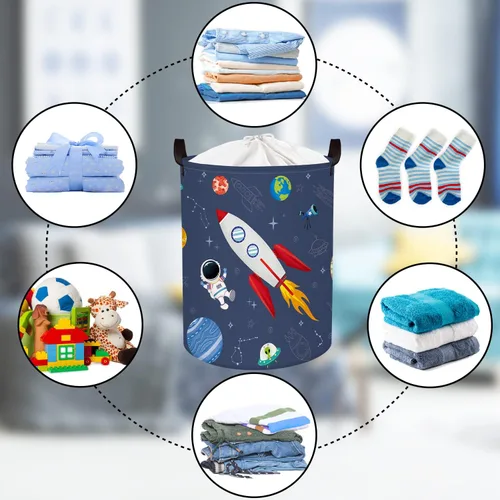 Miniatura 6 de Clastyle Cesta de lavandería de astronauta de cohete de 45 litros para dormitorio, impermeable, plegable, de universo, color azul, cesta de Rocket