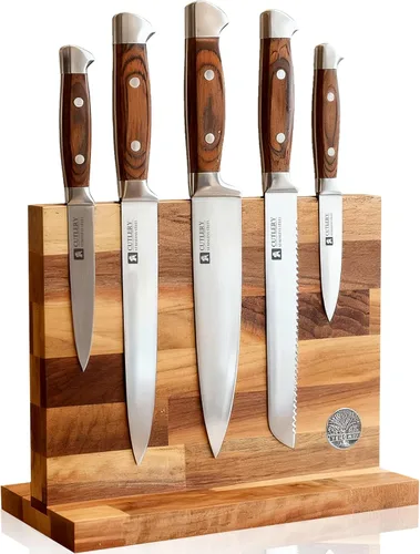 Miniatura 10 de Juego de 7 cuchillos de cocina con bloque magnético - Acero inoxidable de alto carbono, forjado a mano, apto para lavavajillas - Juego de cuchillos