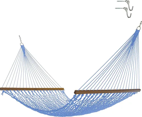 Miniatura 12 de Nags Head Hammocks First Mate - Hamaca de cuerda DuraCord azul marino, 12 pies x 50 pulgadas, capacidad de 450 libras, barra esparcidora Cumaru