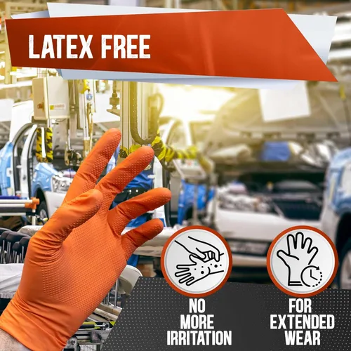 Miniatura 7 de Guantes de nitrilo naranja de 8 mil, de grado mecánico, resistentes al aceite y a los productos químicos, desechables para reparación de automóviles