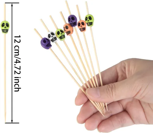 Miniatura 3 de Boao 200 palillos de calavera, palillos de dientes de calavera, palillos de frutas, palillos de dientes, sándwich, aperitivo, brochetas de bambú