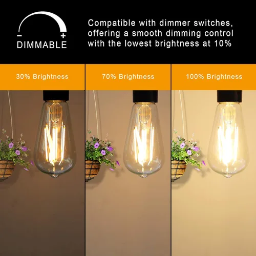 Miniatura 3 de Ascher – Bombillas LED regulables con diseño vintage, rosca Edison, 6 W, equivalentes a 60 W, 700 lúmenes, luz blanca cálida 2700K, CRI de 80+