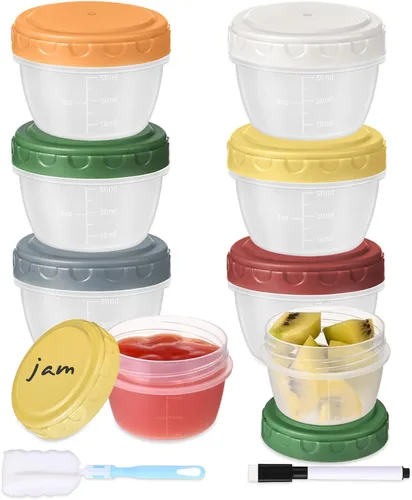 Yomarket 6 piezas 2 oz Recipiente de aderezo de ensalada, recipientes de condimentos reutilizables con tapas a prueba de fugas, pequeños recipientes