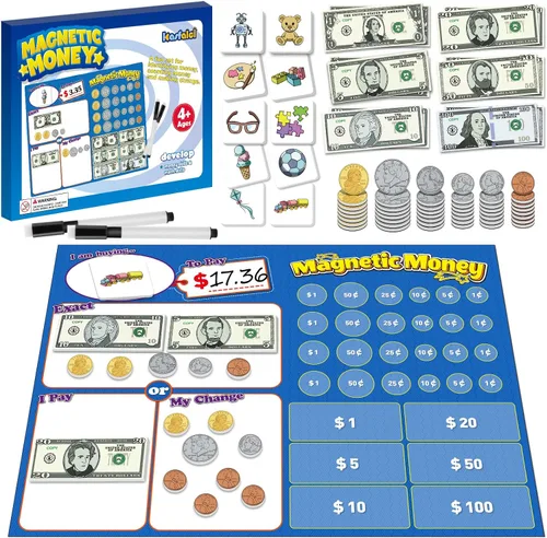 Kasfalci 73 piezas de dinero magnético para niños para aprender, manipuladores de matemáticas, juguetes de aprendizaje y educación para aula, juegos
