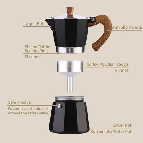 Miniatura 5 de Moka Pot - Máquina de café expreso para café cubano rico y café expreso de estilo italiano, percolador de aluminio de 3 tazas, experiencia