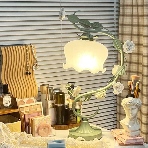 Miniatura 2 de TFCFL Lámpara de Mesa de Flor de Rosa para Dormitorio, Lámpara de Escritorio de Vidrio Manchado Elegante Lámpara de Mesa Enchufable Luz de Mesita