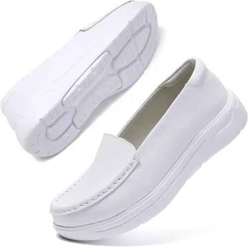 Nursgram Nurse Shoes Women Nursing Work Healthcare Slip Resistant Breathable Restaurant Food Service Lightweight Leather Loafers