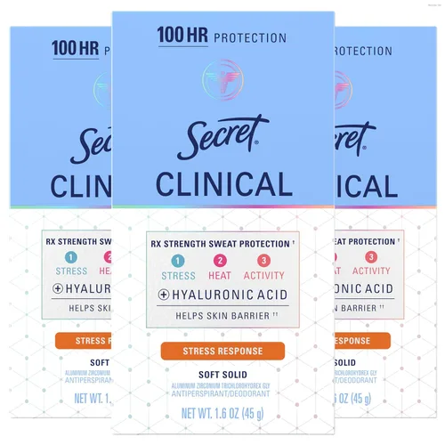 Secret Clinical Strength desodorante antitranspirante para mujeres, respuesta al estrés, 3X protección contra el estrés, 72 horas de protección