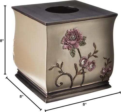 Miniatura 6 de Popular Bath Caja de pañuelos, colección Larrisa, diseño de rosas, marrón