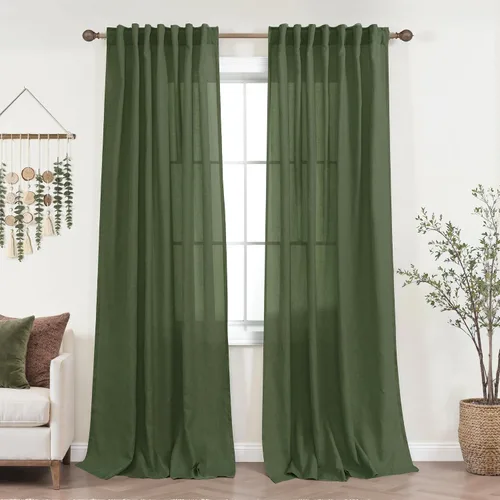 Miniatura 11 de KOUFALL Cortinas de lino azul marino de 84 pulgadas de largo, cortinas transparentes azul oscuro para sala de estar y dormitorio, medianoche