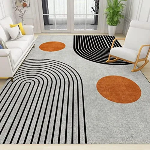 Miniatura 20 de Alfombra minimalista de lujo con diseño geométrico para sala de estar, alfombra moderna con estampado de mármol rosa dorado, alfombra rectangular