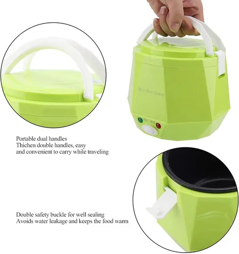 Miniatura 7 de Arrocera de viaje, olla arrocera portátil para viajes, 12 V, 100 W, 1.3 L, portátil, portátil, olla eléctrica antiadherente, vaporizador eléctrico