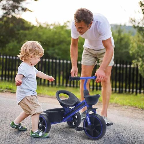 Miniatura 6 de Triciclo para niños con luces LED coloridas para niños pequeños de 1 a 3 años, diseño estable de 3 ruedas y canasta de almacenamiento para paseos