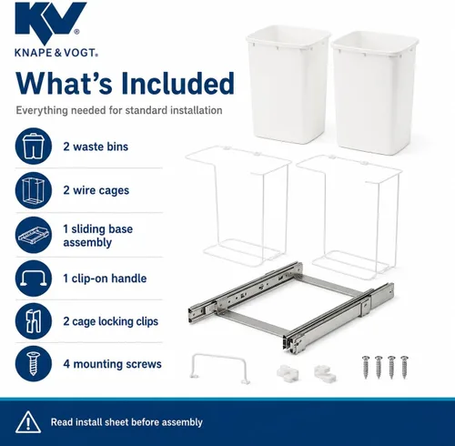 Miniatura 5 de Knape & Vogt SBM15-2-35WH - Bote de basura extraíble para montaje inferior de gabinete, 18.8 x 14.25 x 22 pulgadas
