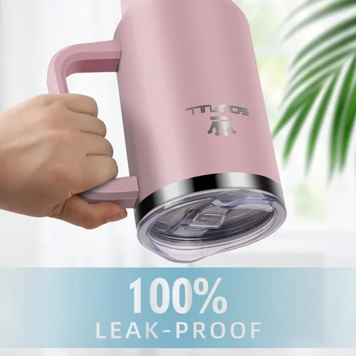 Miniatura 3 de Vaso de 40 onzas con asa y tapa con popote, taza de café de viaje 100% a prueba de fugas, taza aislada de acero inoxidable para bebidas calientes