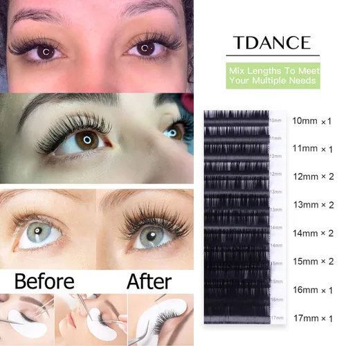 Miniatura 6 de TDANCE - Extensiones de pestañas semipermanentes individuales clásicas de seda, calidad prémium, curvatura D, 0.18mm de grosor, longitud comb.