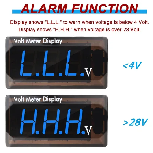Miniatura 4 de 2 Piezas de Voltímetro Digital para Coche DC 4 a 28V, Medidor de Voltaje 12V, Medidor de Audio para Coche, Pantalla LED, Voltímetro de Voltaje