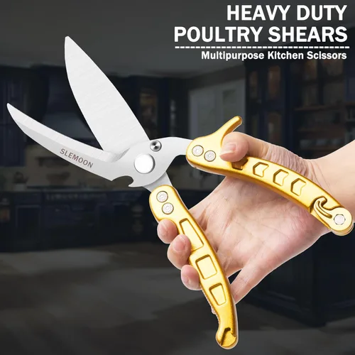 Miniatura 3 de Tijeras de cocina resistentes para aves de corral para cortar carne, aptas para lavavajillas e inoxidables, tijeras de cocina para pollo, pavo, Oro
