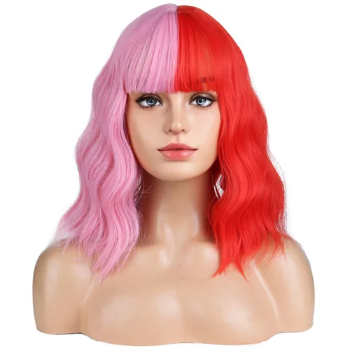 Miniatura 21 de BERON 14 Inches Ash Blonde Wig with Bangs Short Curly Wig Short Ash Blonde Bob Synthetic Wigs for Women Daily Halloween Party or Cosplay Hairnet