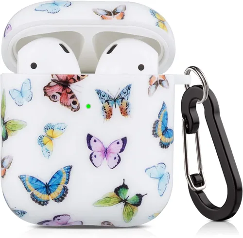 Funda para Airpods de mariposa, diseño de mariposa de colores para mujeres y niñas, funda protectora rígida para AirPods 2 y 1 de Apple con llavero