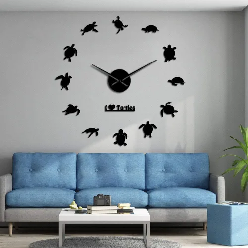 Miniatura 6 de The Geeky Days I Love Turtles DIY Sticker Wall Art - Reloj de pared gigante decorativo, silueta de tortugas marinas, decoración de playa, animales