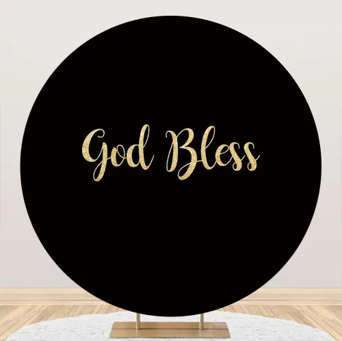 Miniatura 3 de Leyiyi Telón de fondo redondo negro de 3 x 3 pies con texto en inglés «God Bless Black», para la primera comunión, bautismo, bautizo, círculo negro