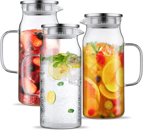 Miniatura 15 de Bivvclaz Jarra de vidrio de 2 litros y 68 onzas con tapa y asa, jarra de vidrio para agua caliente/fría, jarra grande de té helado para café, jugo