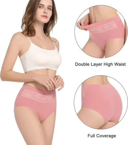 Miniatura 4 de Havvis - Calzones de cintura alta y de algodón para mujer ropa interior que disimula la barriga jacquard con rosas paquete múltiple
