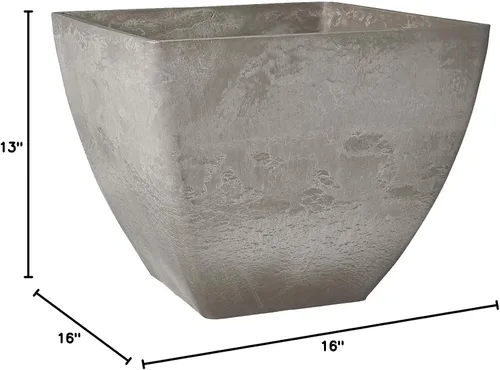 Miniatura 8 de PSW Pot Collection Maceta cuadrada compuesta de plástico, piedra y madera, de 16 x 13 pulgadas, sin orificio de drenaje (perforable), moderna maceta