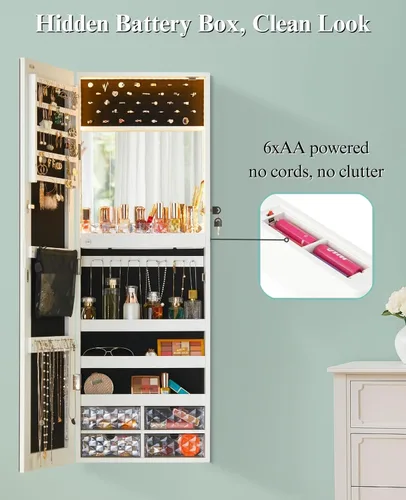 Miniatura 5 de LUXFURNI Espejo con luces LED, armario de joyería montado en la pared o para colgar en la puerta, espejo de longitud completa de 42 pulgadas
