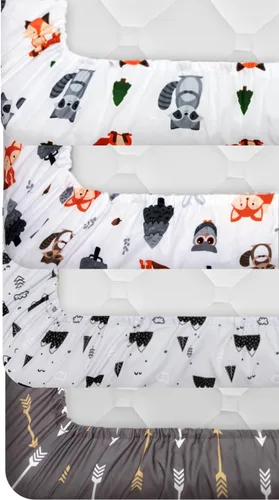 Miniatura 8 de Juego de 4 sábanas ajustables unisex para cuna de bebé, diseño de animales del bosque del bosque, de madera, neutro, para bebés, niños o niñas