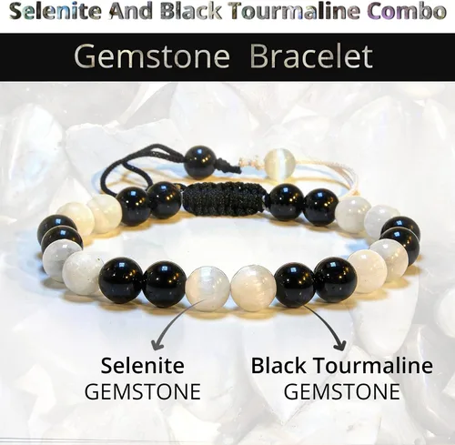 Miniatura 127 de Adjustable Crystal Bracelet – Gemstone Bead Bracelet with Adjustable Macrame String – Chic Gemstone Bracelet for Men and Women – 8mm Round Healing
