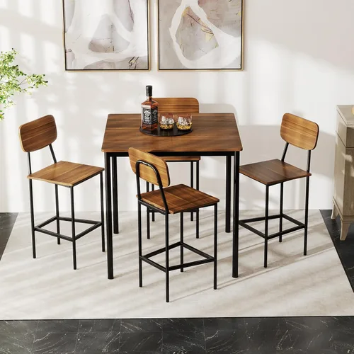 Miniatura 8 de GOFLAME Juego de mesa de comedor de 5 piezas para espacios pequeños, mesa de cocina y sillas para 4 personas con marco de acero, juego de mesa