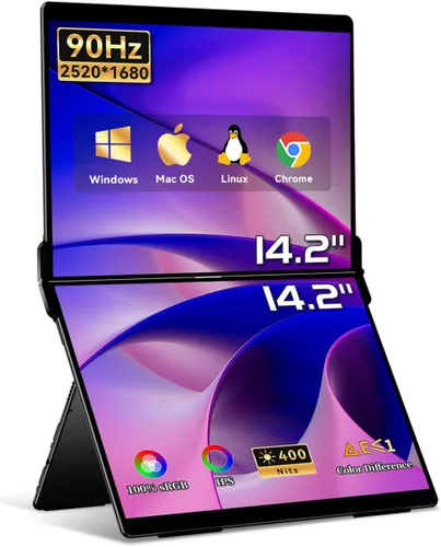 EHOMEWEI X1 Air, pantalla IPS de 2.8K de 14.2 pulgadas, pantalla dual de 90 Hz, brillo de 400 Nit, 100% sRGB (pantalla dual de 14.2 pulgadas sin