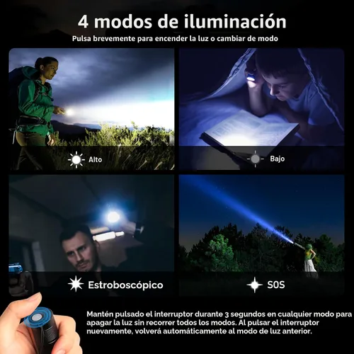 Miniatura 4 de Blukar Linterna recargable, linterna de alto lúmenes, linterna LED pequeña súper brillante - Con zoom, brillo ajustable, de larga duración