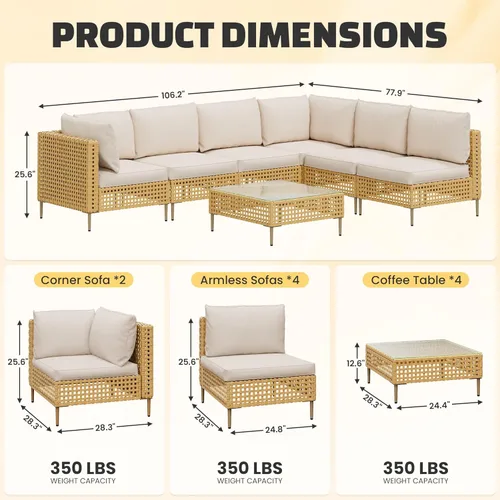Miniatura 2 de LHBcraft Juego de muebles de mimbre para patio al aire libre, muebles modulares de ratán para exteriores, juegos de conversación de patio, ratán