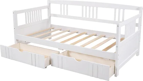 Miniatura 4 de Flieks Sofá cama de madera de tamaño individual, sofá cama multifuncional de madera maciza con soporte de 10 listones de madera (espresso)