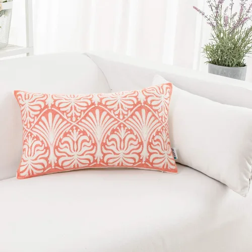 Miniatura 4 de HWY 50 Funda de Almohada Lumbar Decorativa Rosa Rectangular de 12x20 Pulgadas (1 Pieza), Funda de Cojín de Algodón Bordado Estilo Granja para Sofá