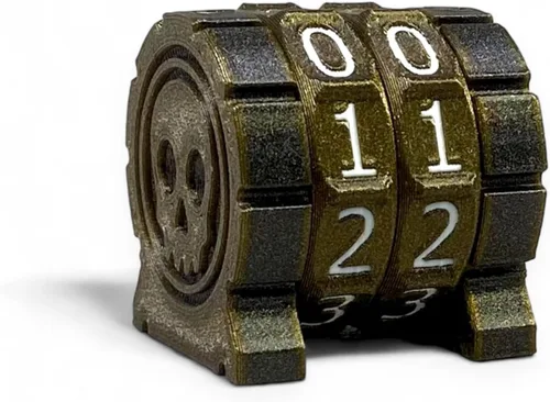 Miniatura 11 de Life Counter Health Tracker para juegos de mesa, TTRPG y juegos de cartas con símbolo de calavera, compatible con MTG, 2 ruedas azules con números