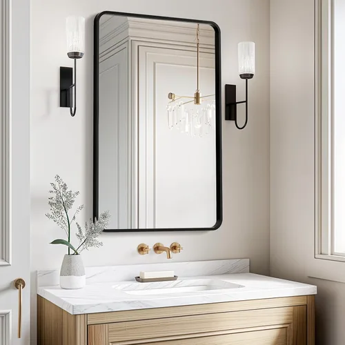 USHOWER Espejos de baño para sobre el fregadero, espejo rectangular con marco de metal, espejo de tocador moderno de granja, montado en la pared