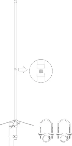 Miniatura 4 de FB17UV Dual Band 2M/70CM Fibra de vidrio 4.5/7.2dBi 66 pulgadas UHF Hembra (SO239) Base Antena de techo al aire libre con soporte para Kenwood Yaesu